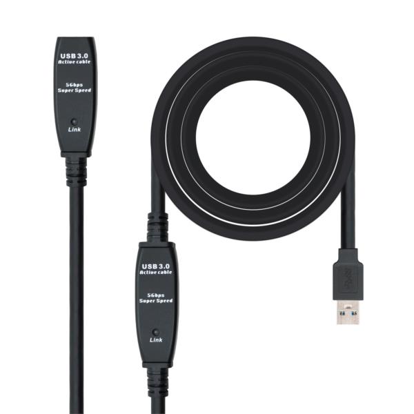 Nanocable - Cable alargador USB 2.0 de 10m PROLONGADOR CON AMPLIFICADOR  conexión A/M-A/H 105067