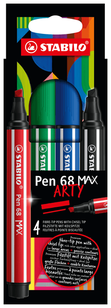 768/04-21 estuche arty con 4 colores-rotulador premium con punta biselada pen 68 max stabilo 768-04-21