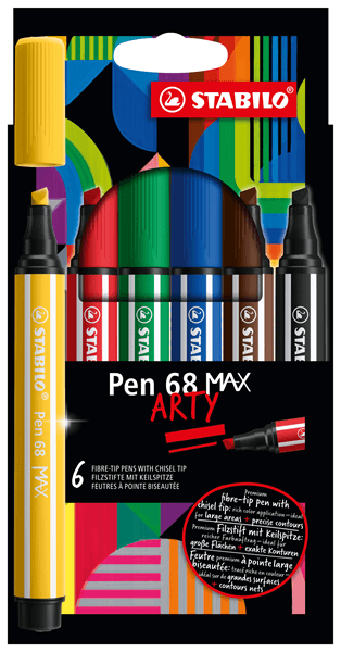 768/06-21 estuche arty con 6 colores-rotulador premium con punta biselada pen 68 max stabilo 768-06-21