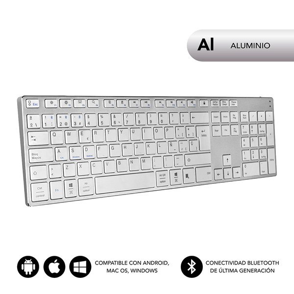 SUB-KB-3ADE300 teclado subblim inalambrico aluminio advance extended silver