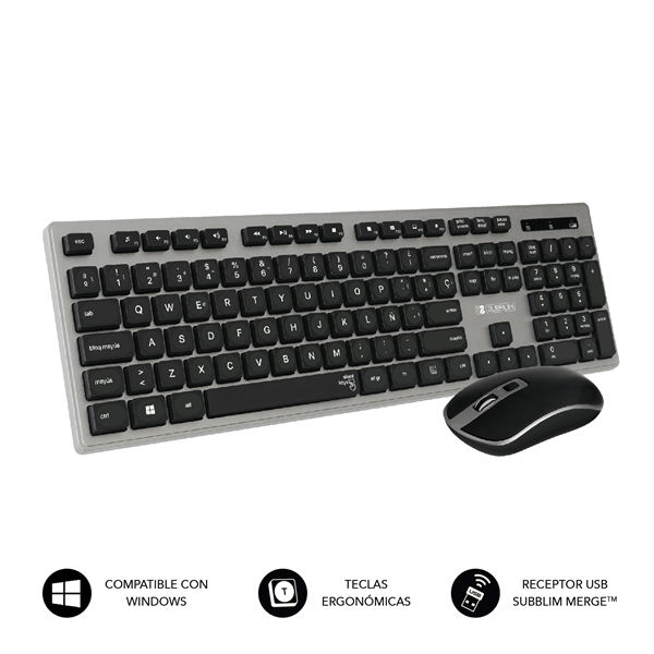SUBKBW-CEKE01 teclado-raton inalambrico subblim plano ergo grey